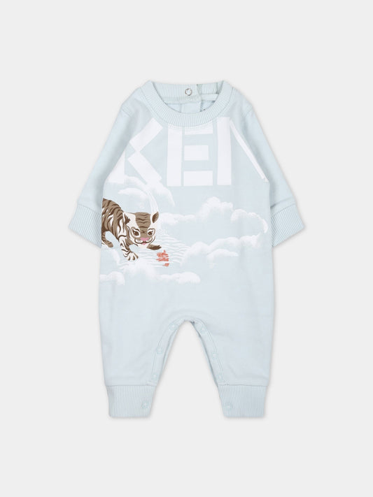Tutina celeste per neonato con stampa e logo,Kenzo Kids,K94102 791