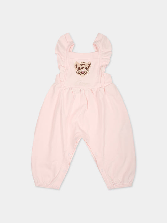 Salopette rosa per neonata con tigre e logo,Kenzo Kids,K94104 450