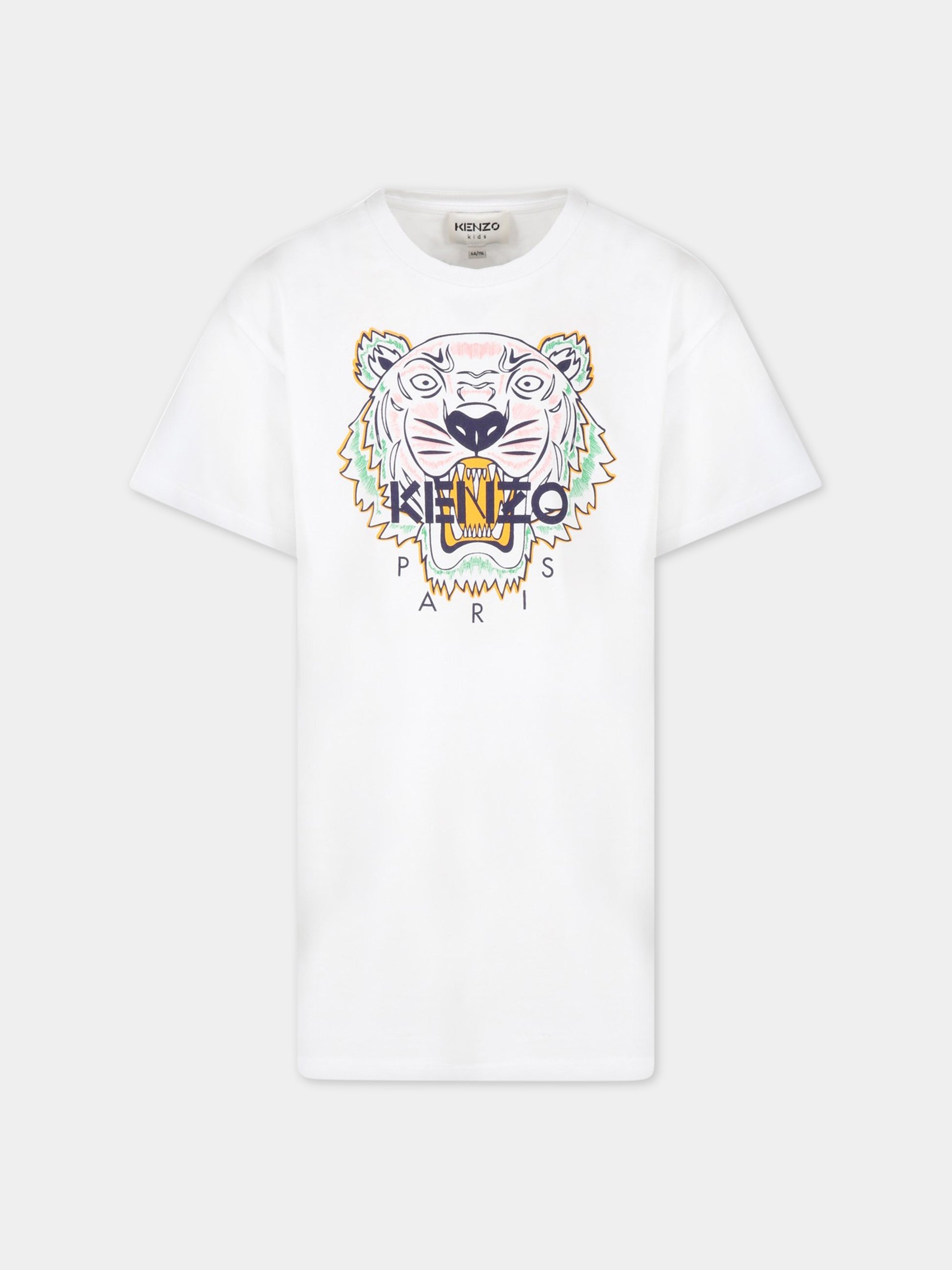 Vestito bianco per bambina con tigre iconica e logo,Kenzo Kids,K12288 10P