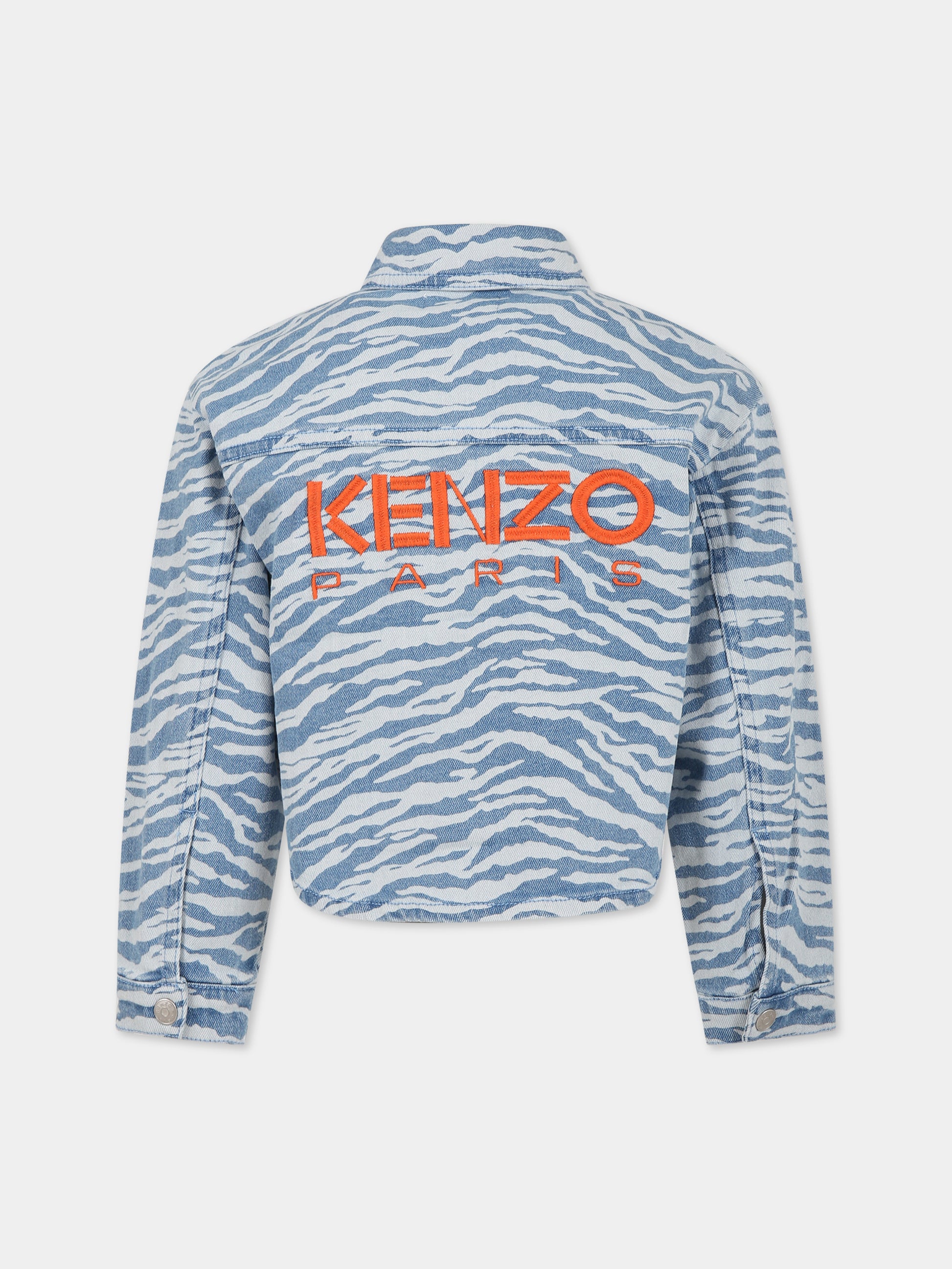 Giubboto celeste per bambina con logo,Kenzo Kids,K15638 78G