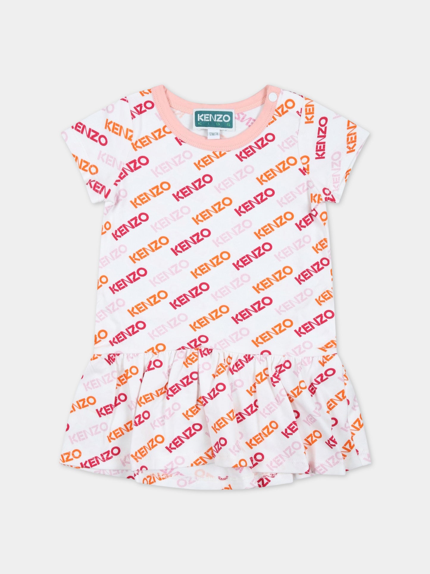 Vestito bianco per neonata con logo,Kenzo Kids,K02095 10P