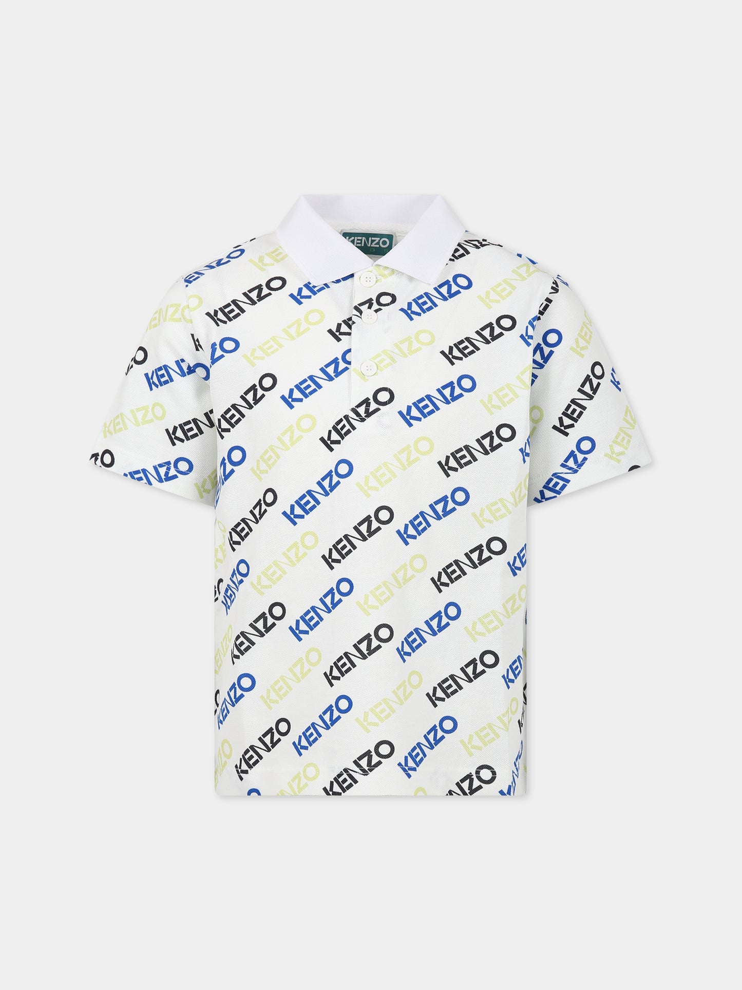 Polo bianca per bambino con logo multicolor,Kenzo Kids,K25798 10P