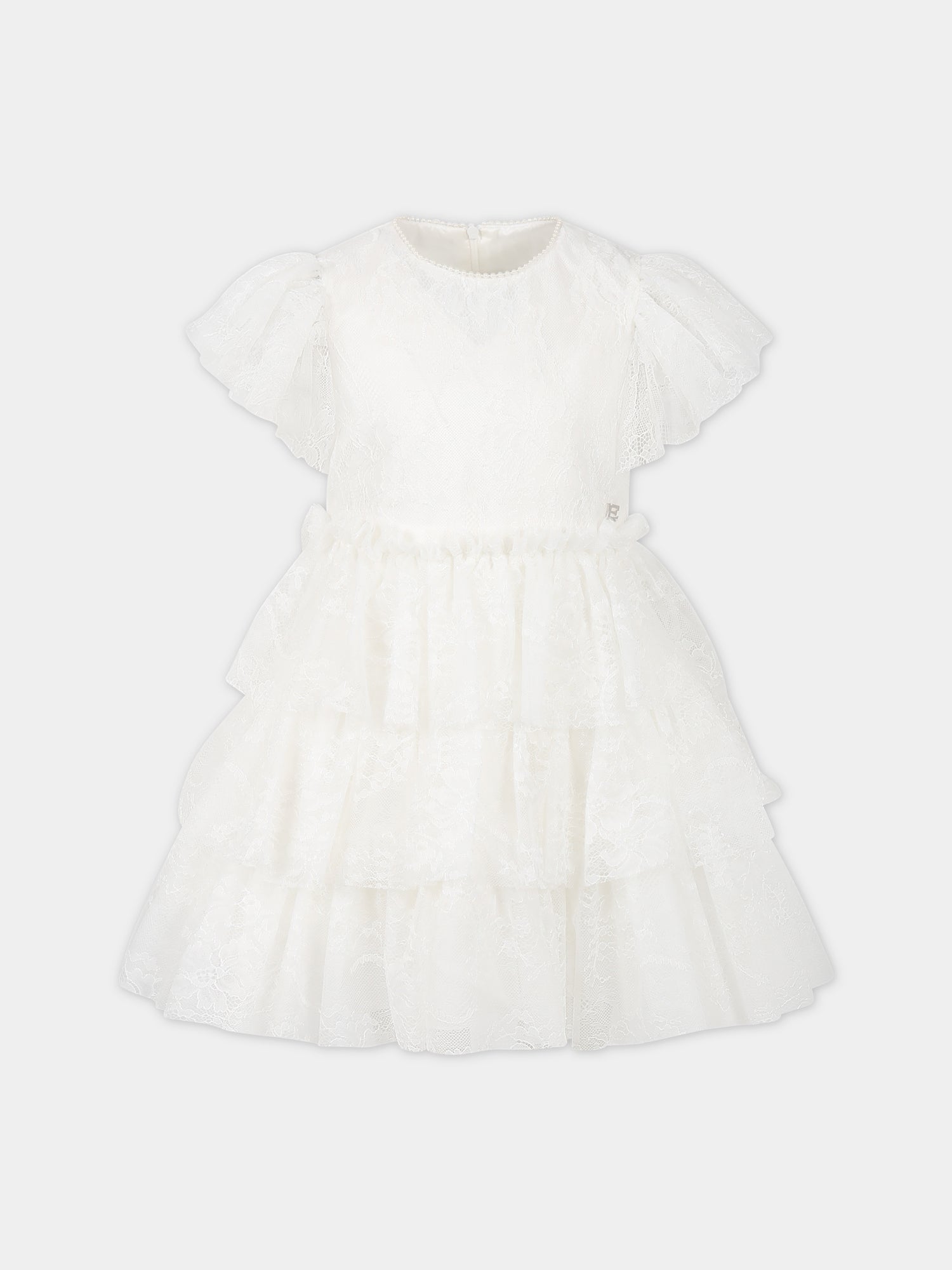 Vestito bianco per bambina con logo,Ermanno Scervino Junior,SFAB113 RI343 0000