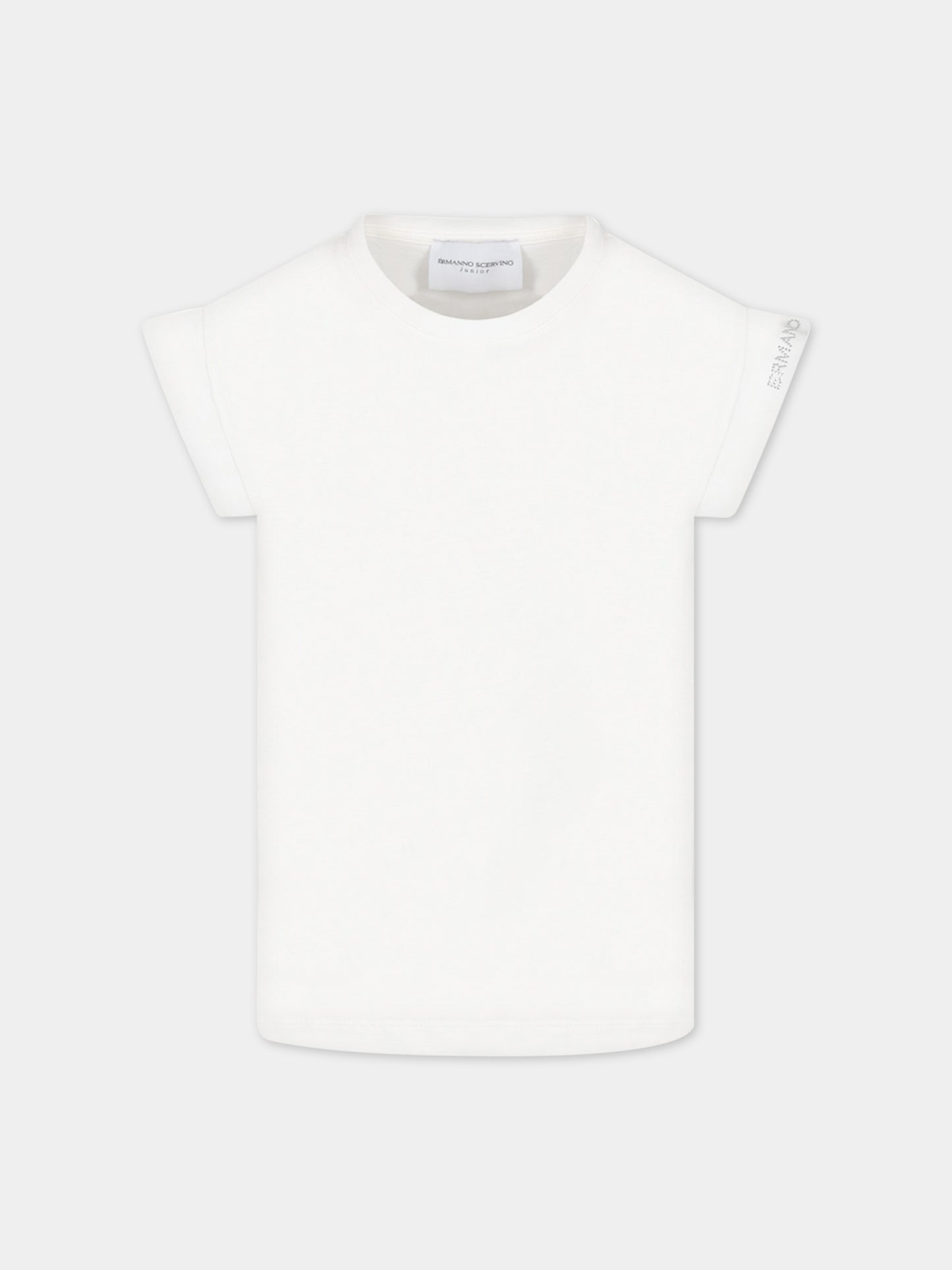 T-shirt bianca per bambina con logo,Ermanno Scervino Junior,SFTS052C JE200 0002