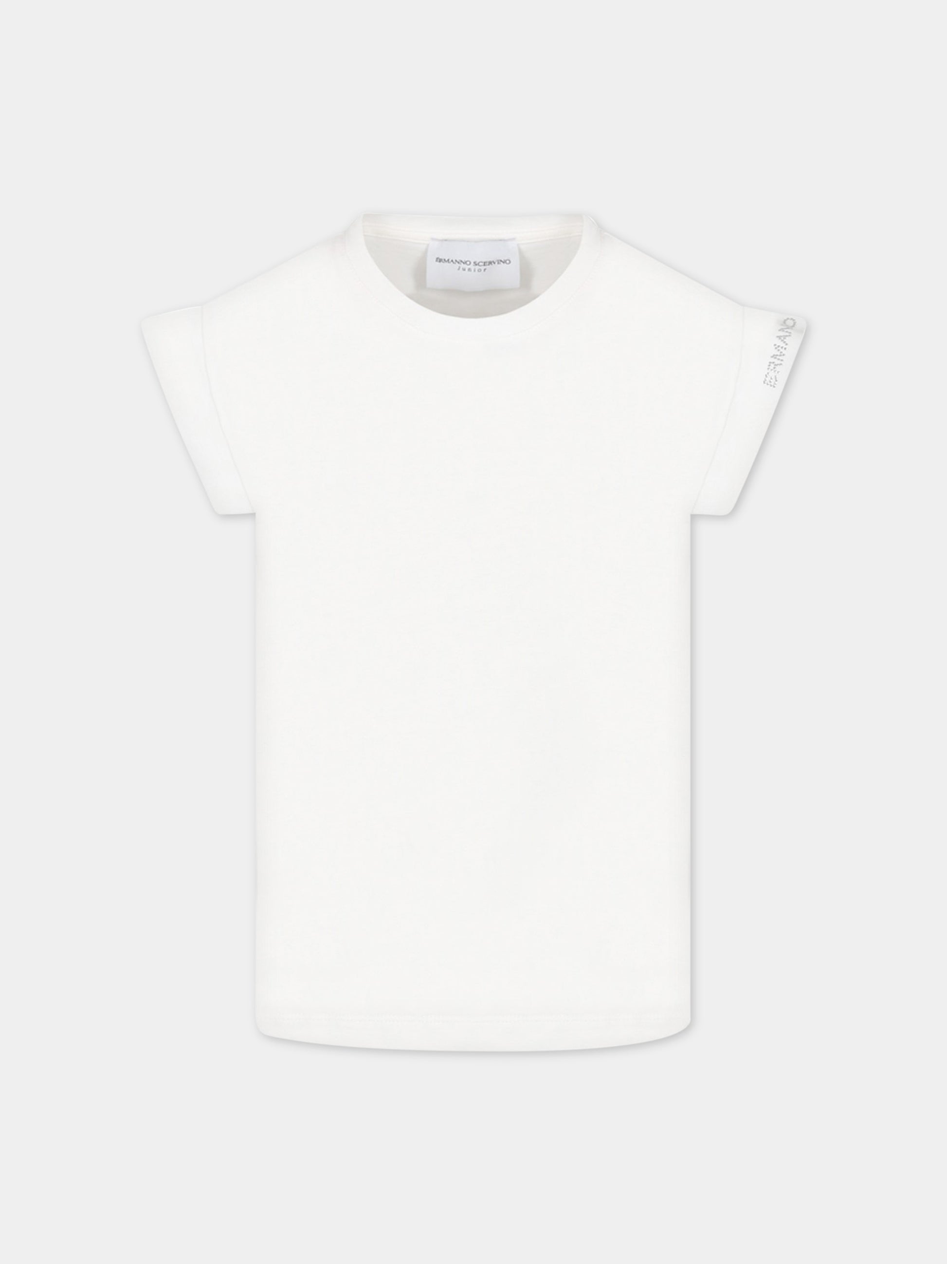T-shirt bianca per bambina con logo,Ermanno Scervino Junior,SFTS052C JE200 0002