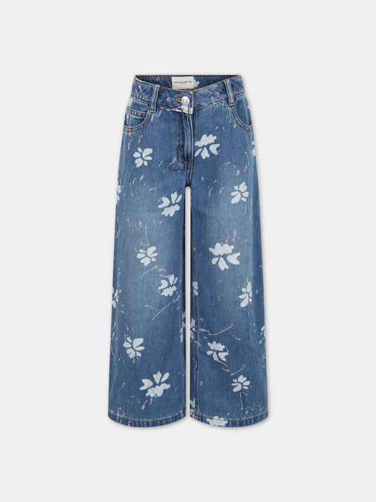 Jeans blu per bambina con stampa e logo,Ermanno Scervino Junior,SFPA050C DF019 4000