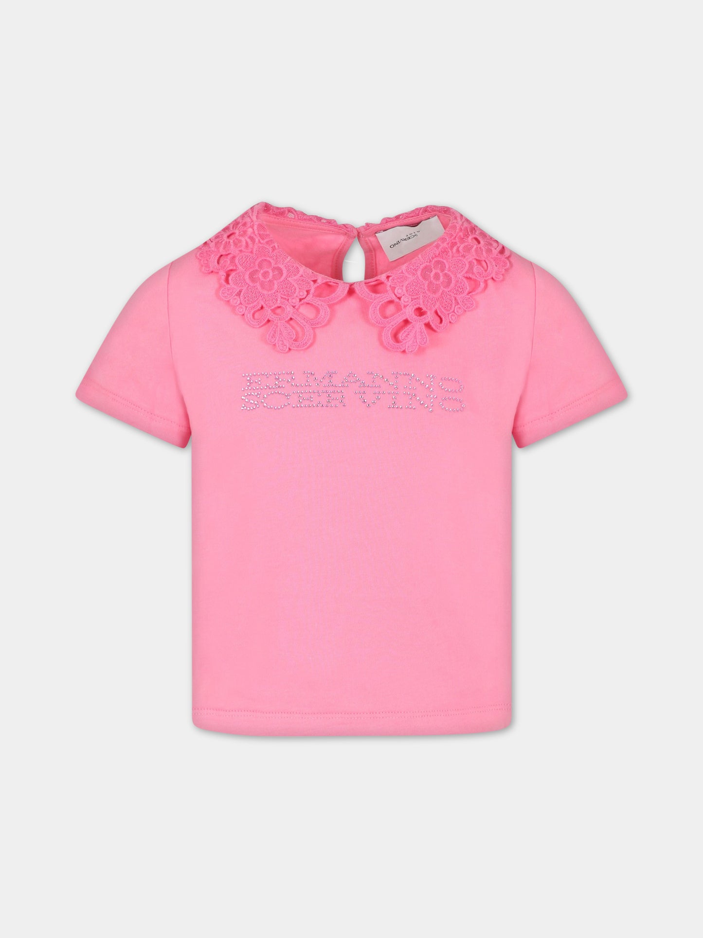 T-shirt fuchsia per bambinna con logo,Ermanno Scervino Junior,SFTS062C JE201 3000