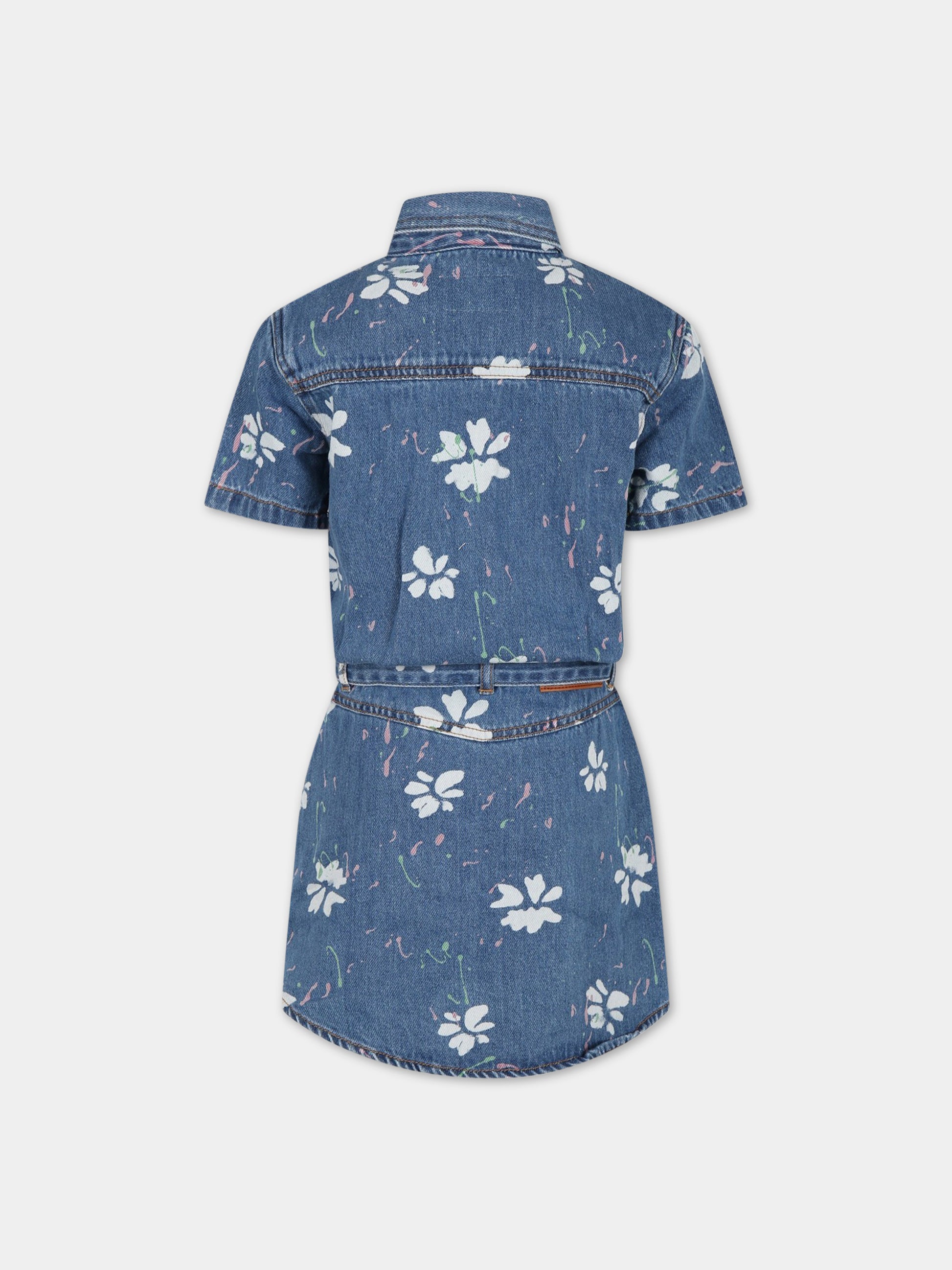 Vestito blu per bambina con stampa e logo,Ermanno Scervino Junior,SFAB100C DF019 4000