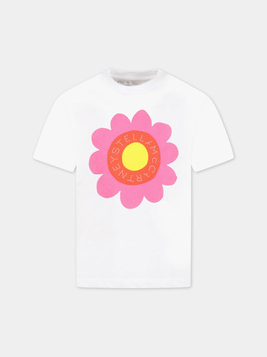 T-shirt bianca per bambina con fiore,Stella Mccartney Kids,TS8B01 Z0434 100