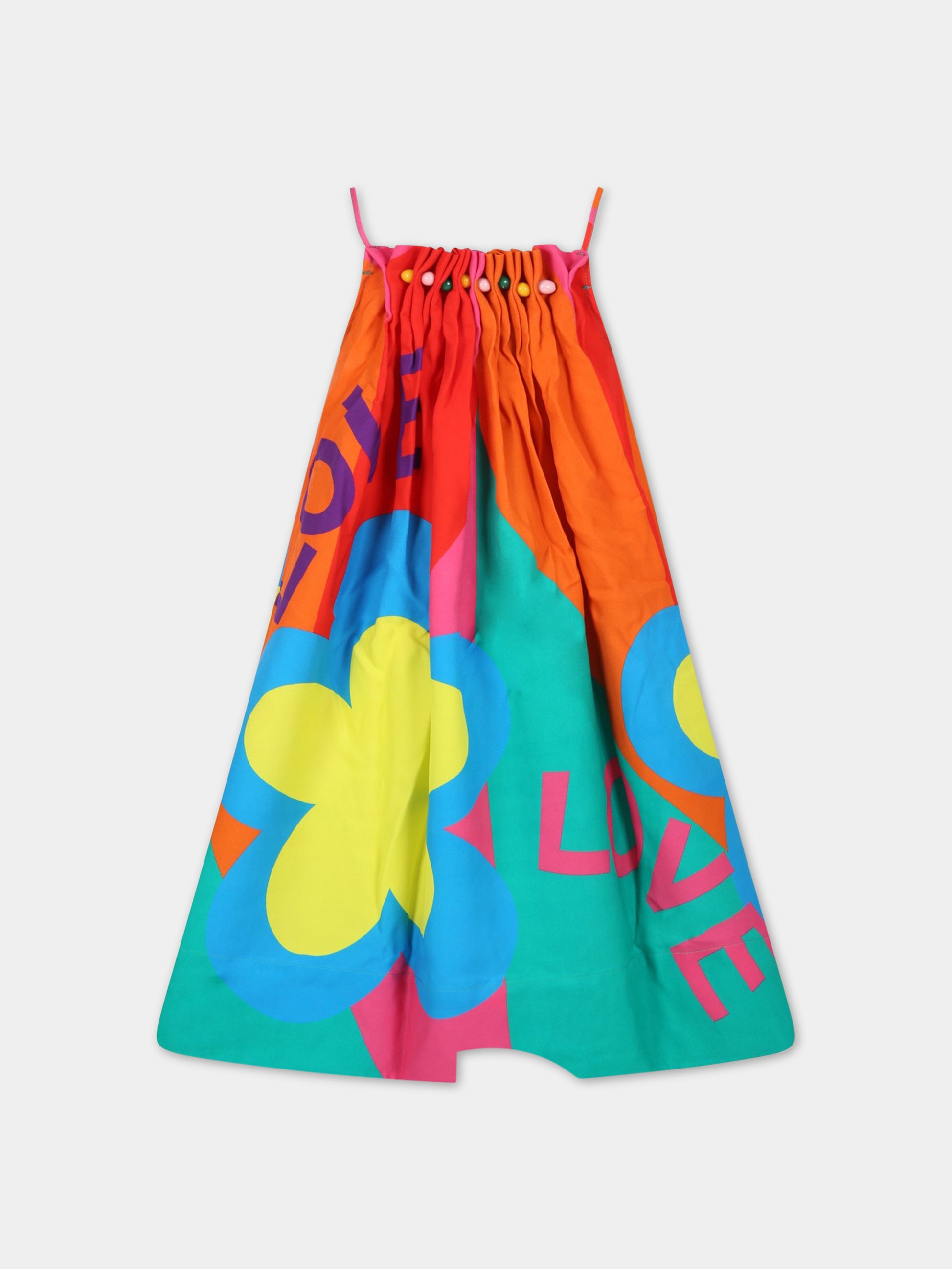 Vestito multicolor per bambina con fiori e scritta  Love ,Stella Mccartney Kids,TS1C62 Z0891 999MC