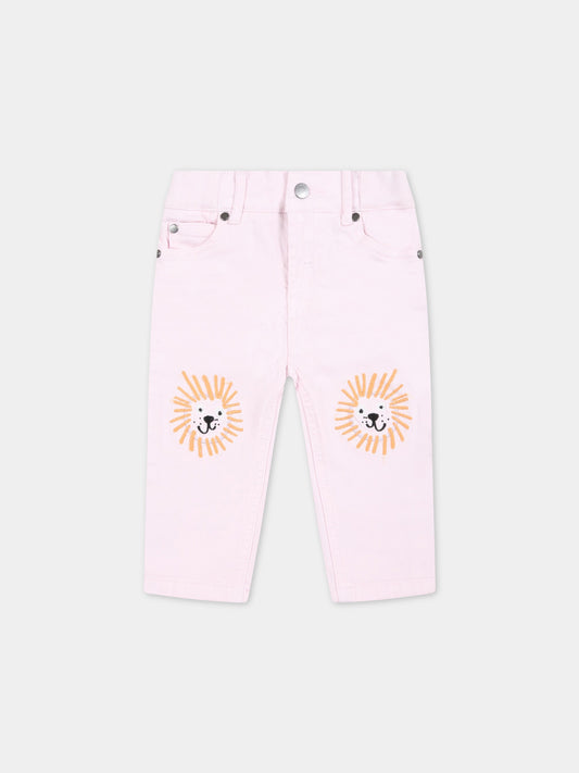 Jeans rosa per neonata con leoni ricamati,Stella Mccartney Kids,TS6110 Z0153 516