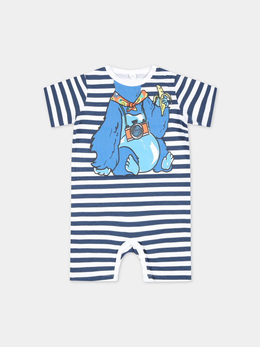 Pagliaccetto multicolor a righe per neonato con scimpanzé,Stella Mccartney Kids,TSA541 Z1111 100BL