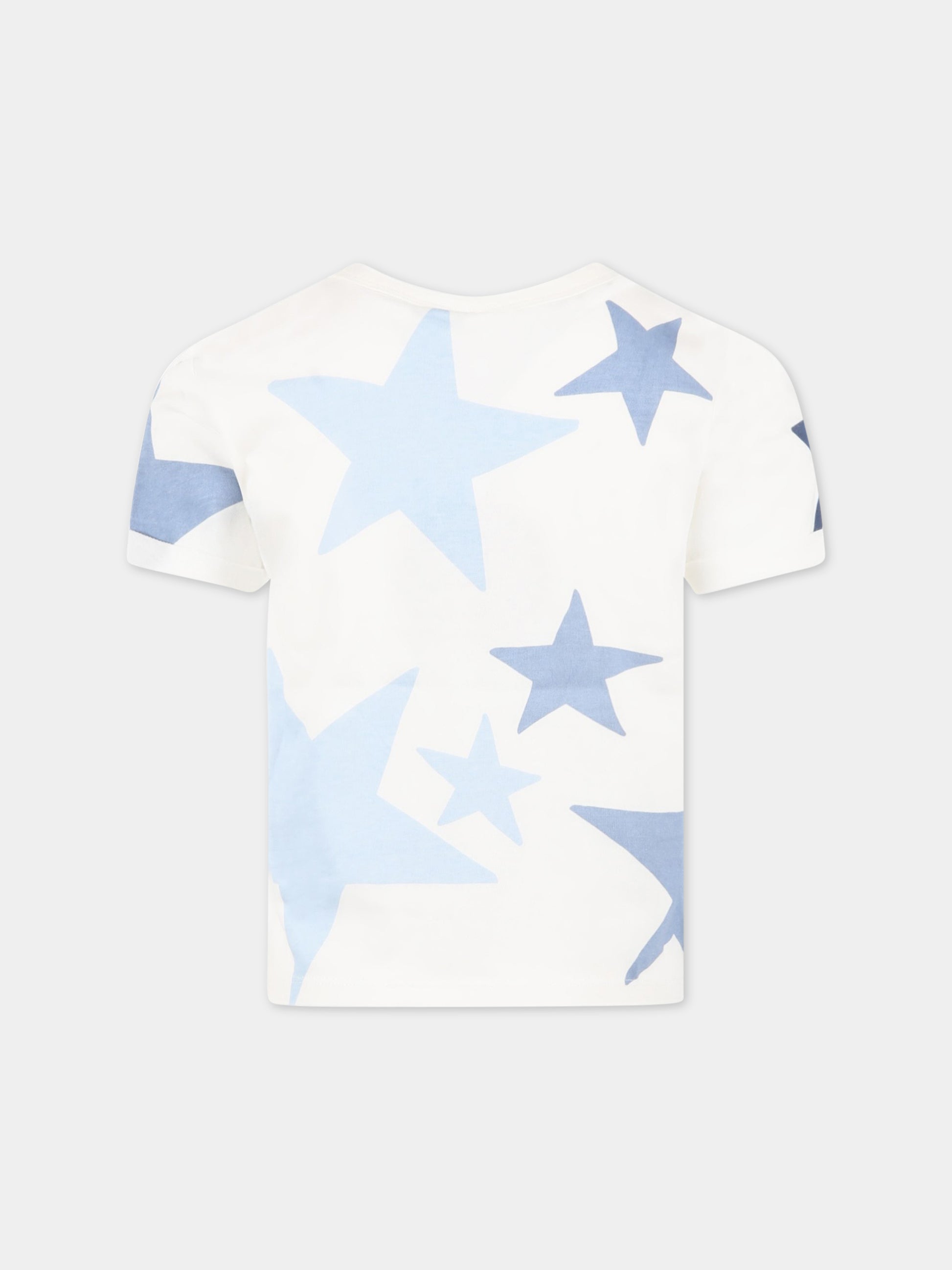 T-shirt bianca per bambina con stelle e logo,Stella Mccartney Kids,TS8C11 Z0913 101MC