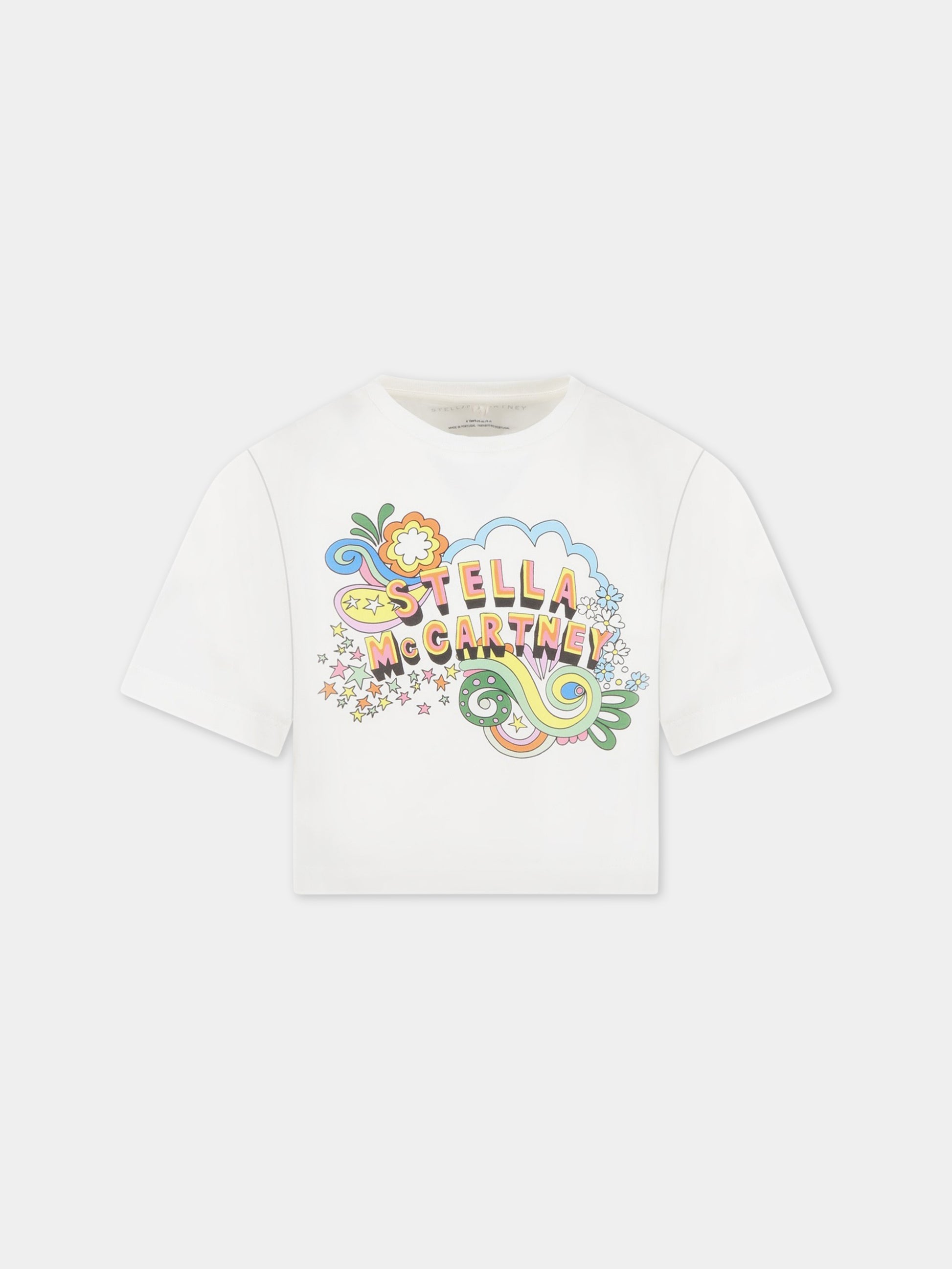T-shirt bianca per bambina con logo,Stella Mccartney Kids,TS8A21 Z0434 101