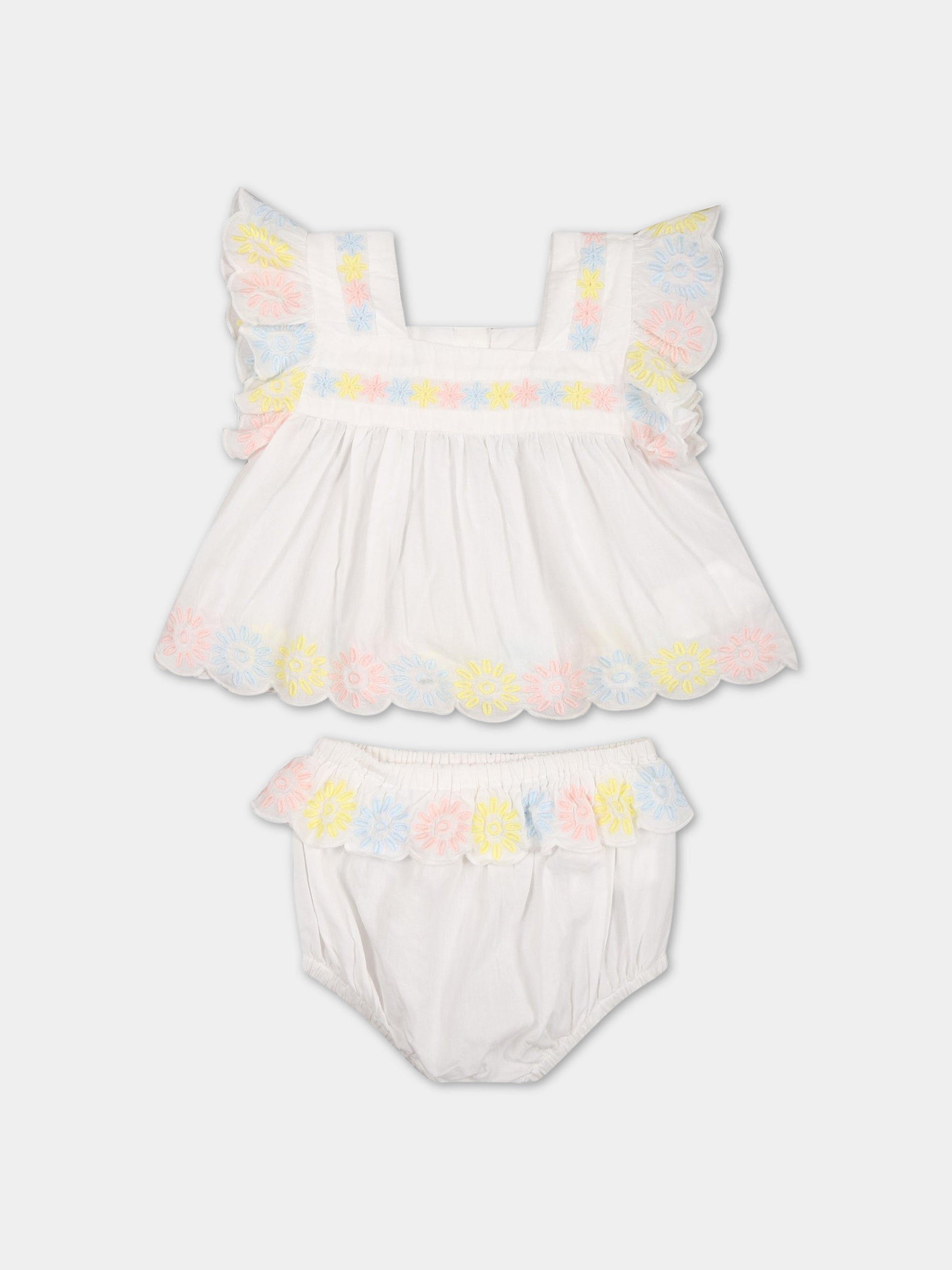 Completo bianco per neonata con fiori ricamati,Stella Mccartney Kids,TS1272 Z0142 101