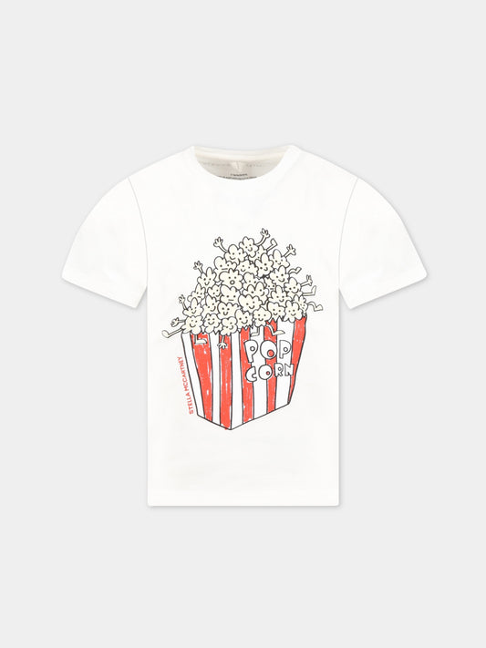 T-shirt bianca per bambini con Pop Corn,Stella Mccartney Kids,TS8P51 Z0434 101