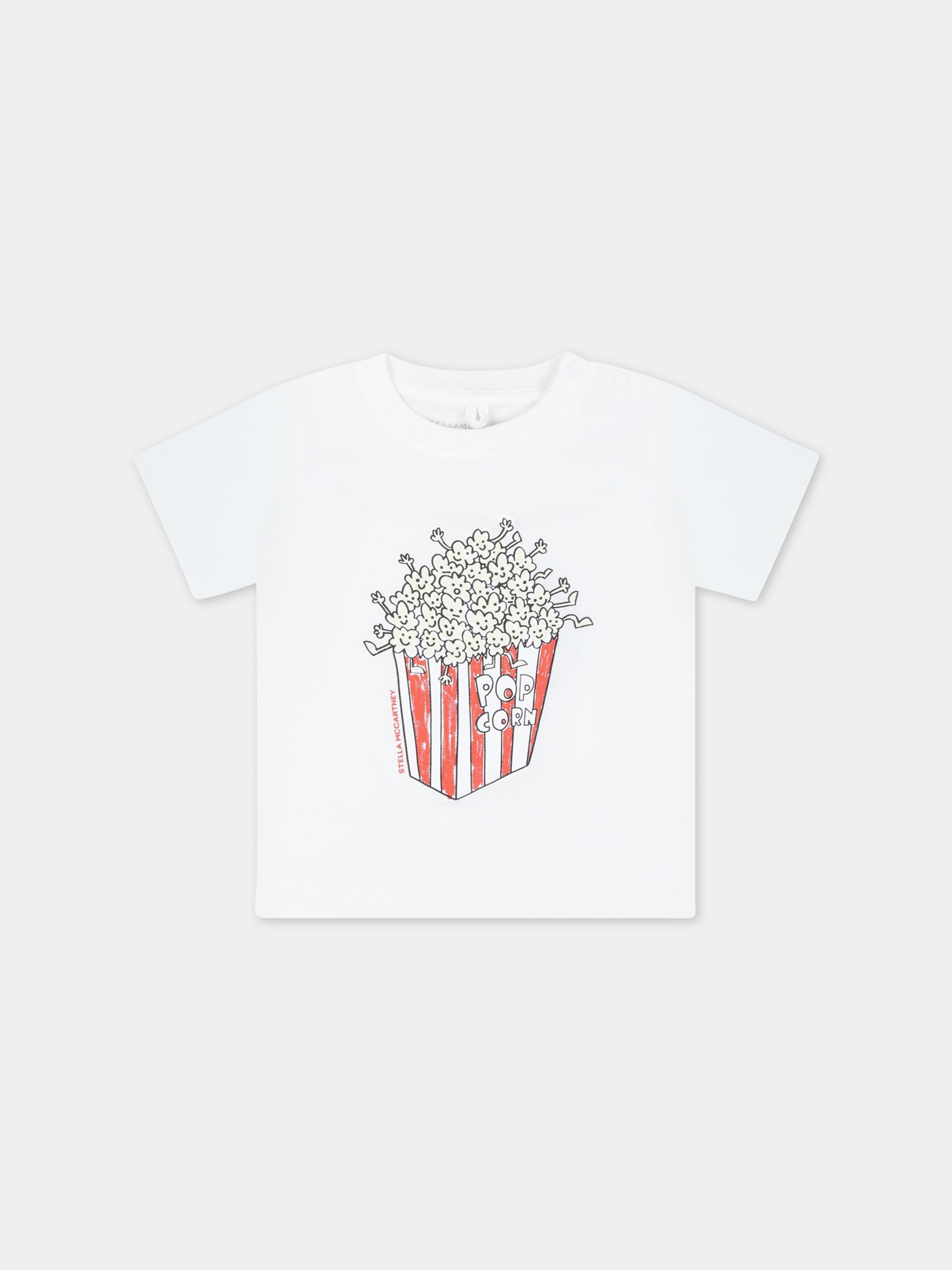 T-shirt bianca per neonati con Pop Corn,Stella Mccartney Kids,TS8501 Z0434 101