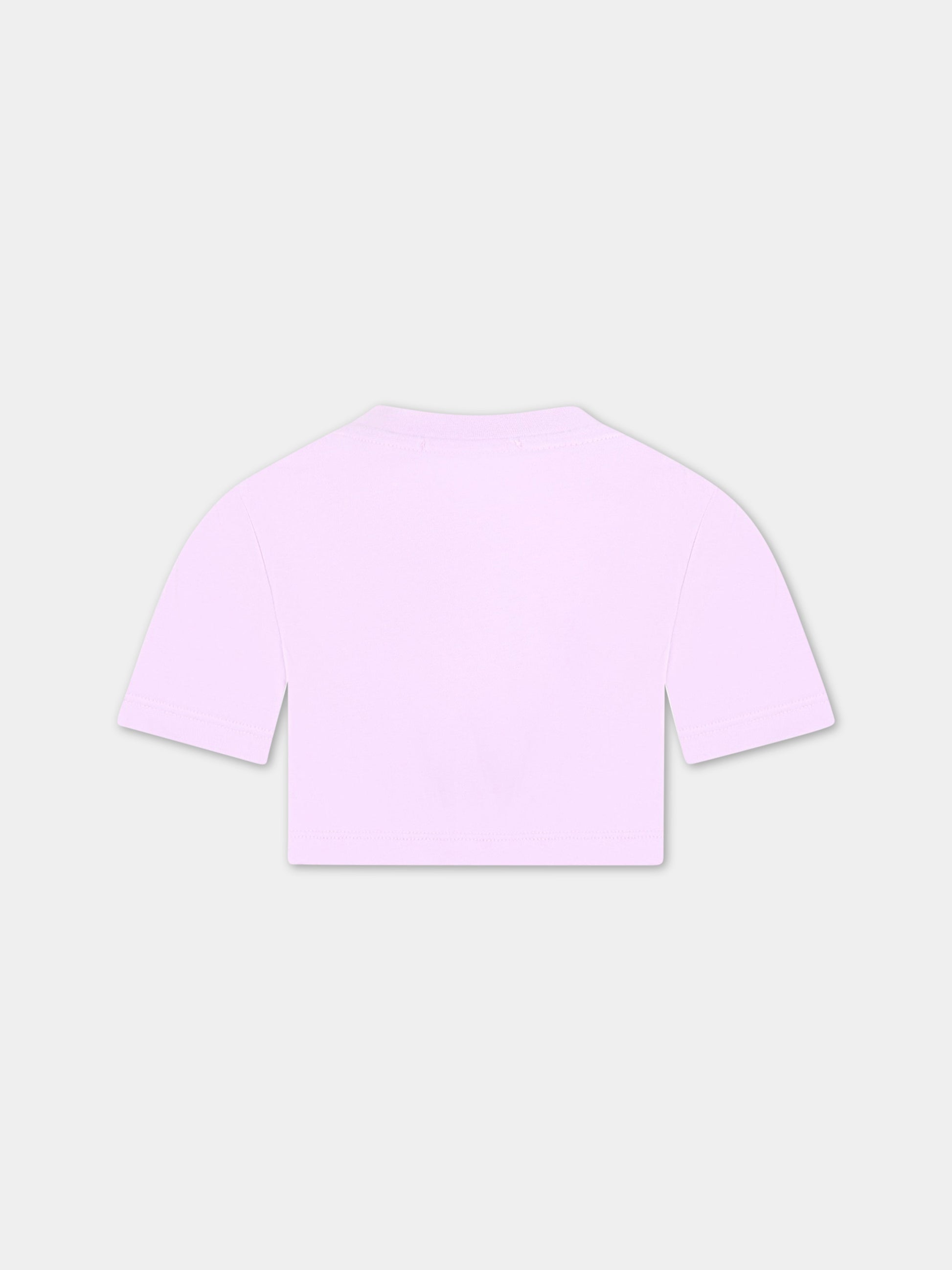 T-shirt viola corta per bambina con logo bianco,Msgm Kids,MS029339 071