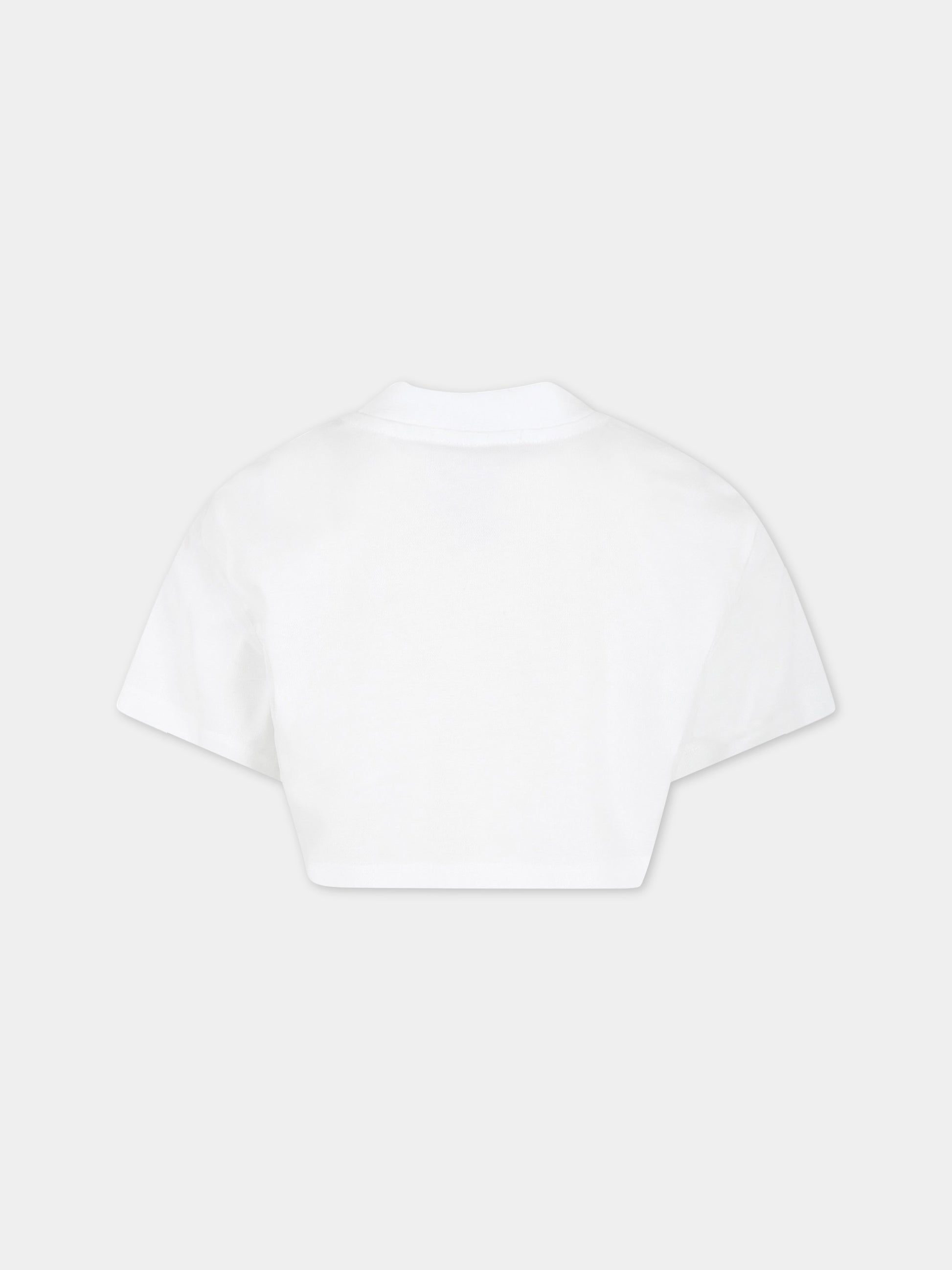 T-shirt bianca per bambina con cuore e logo,Msgm Kids,MS029437 001