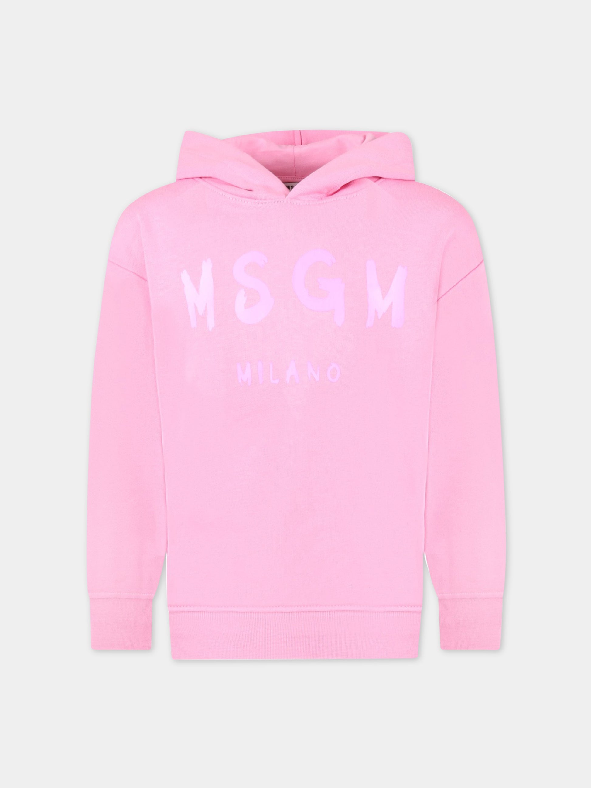 Felpa rosa per bambina con logo viola,Msgm Kids,MS029325 042