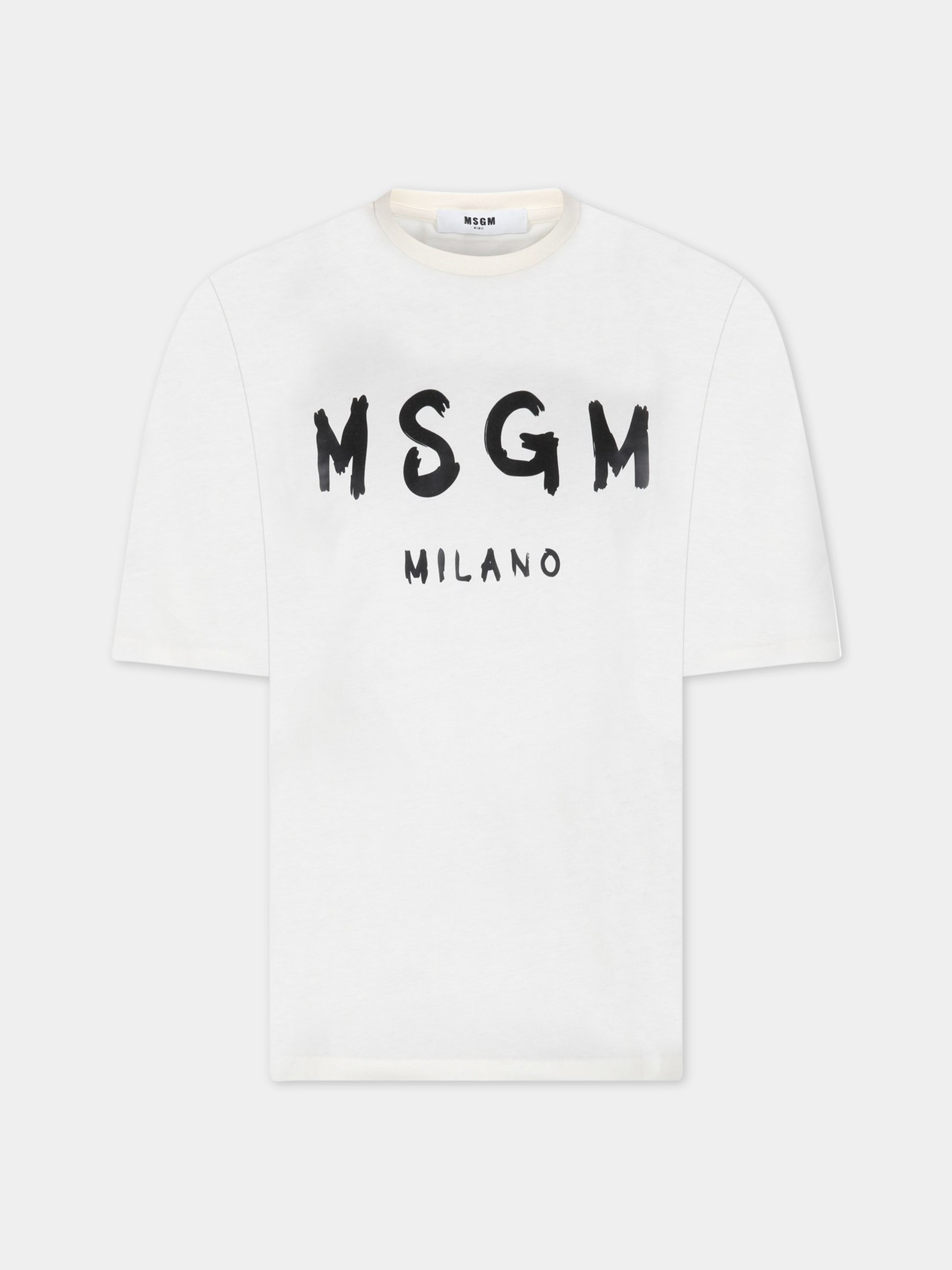 T-shirt avorio per bambini con logo nero,Msgm Kids,MS029372 013