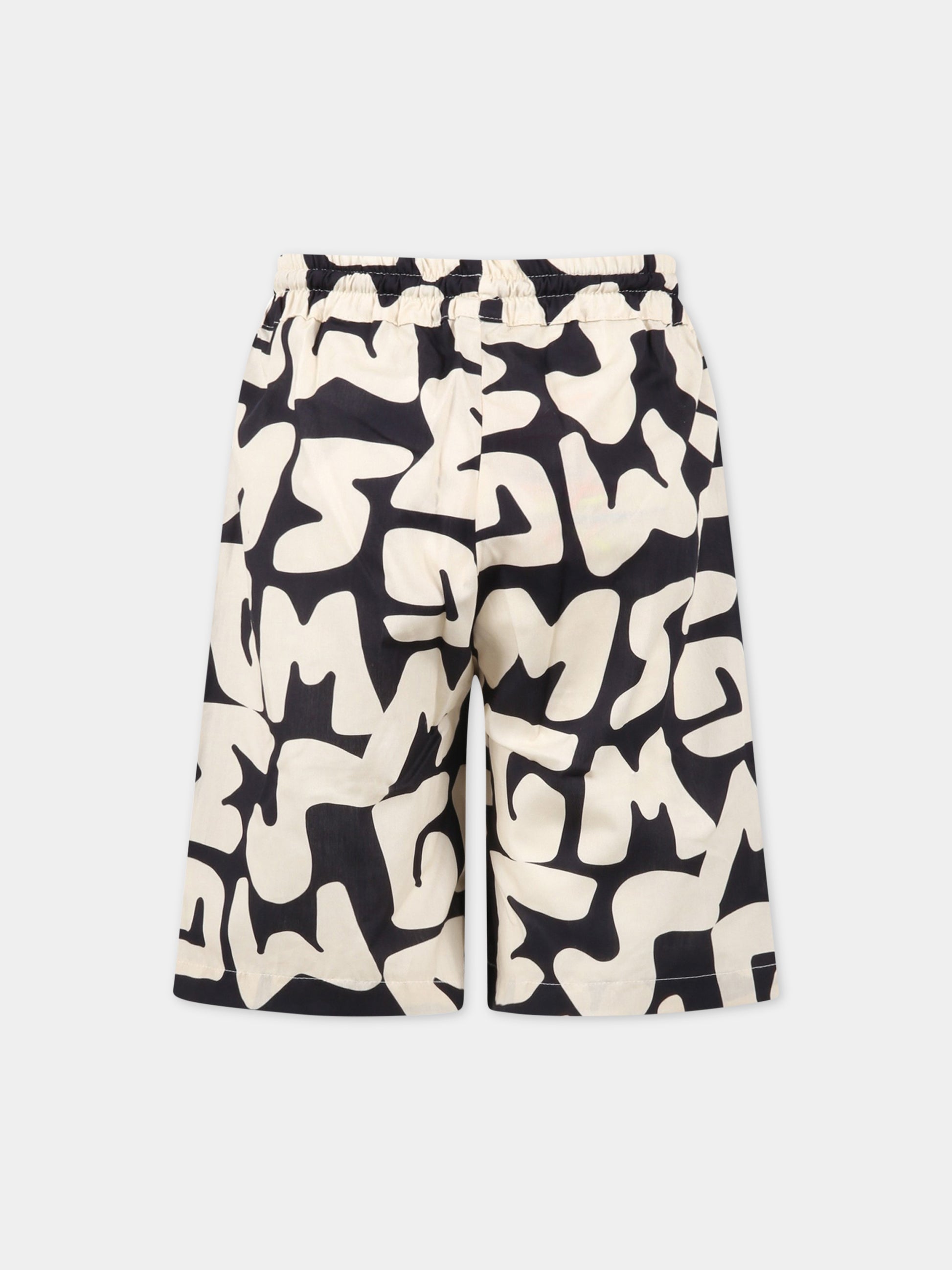 Shorts neri per bambino con logo avorio,Msgm Kids,MS029510 200