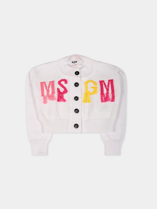 Cardigan bianco per neonata con logo multicolor,Msgm Kids,MS029382 001