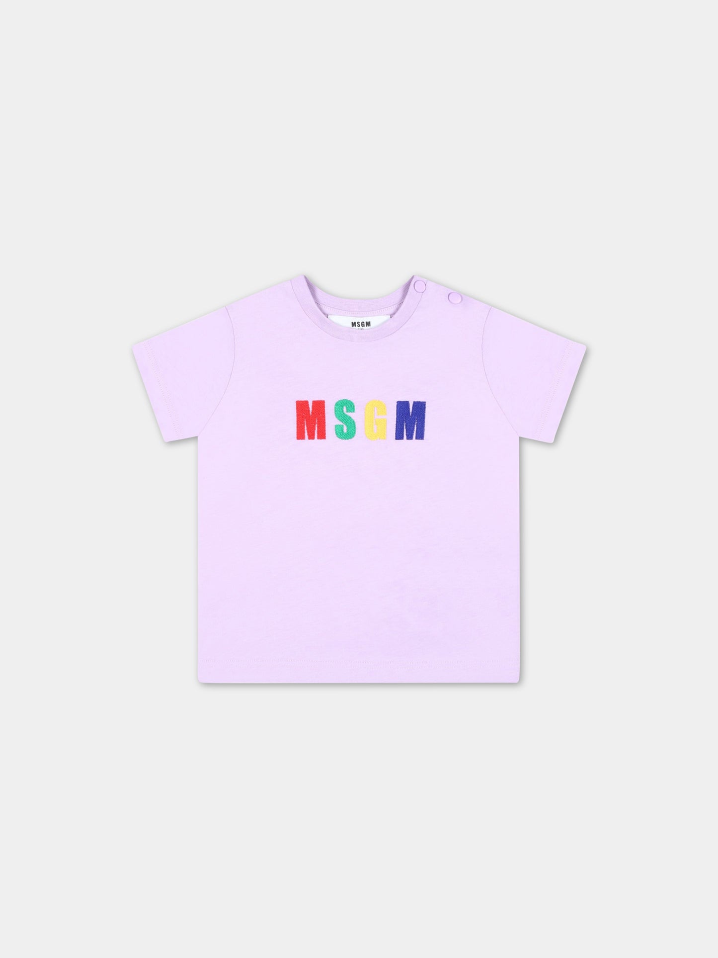 T-shirt viola per neonata con logo multicolor,Msgm Kids,MS029357 071