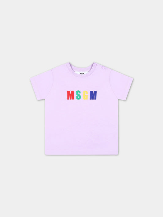 T-shirt viola per neonata con logo multicolor,Msgm Kids,MS029357 071