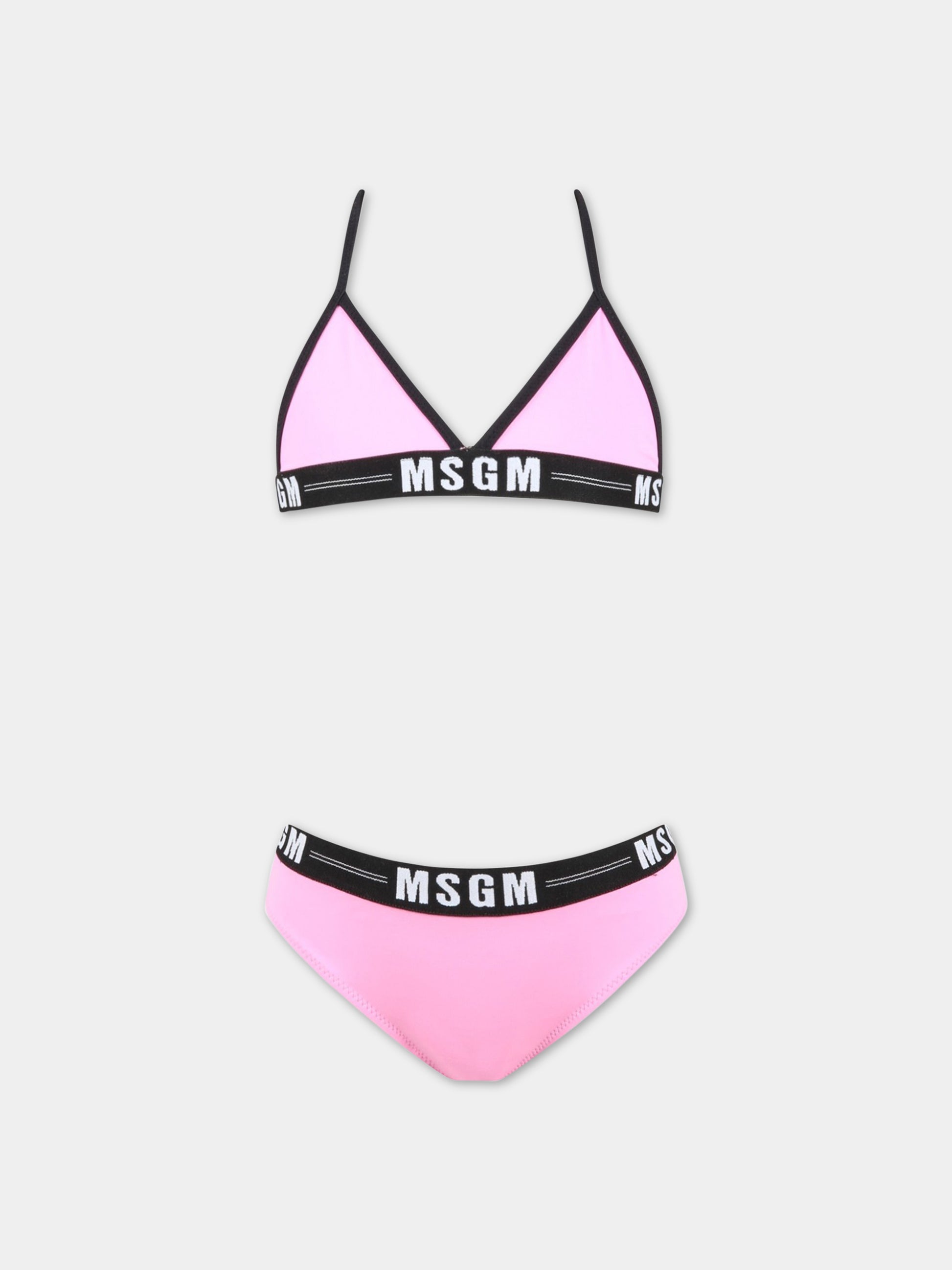 Bikini rosa per bambina con logo bianco,Msgm Kids,MS029344 042