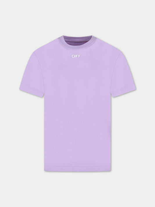 T-shirt viola per bambina con logo bianco,Off White,OGAA001S23JER0023601