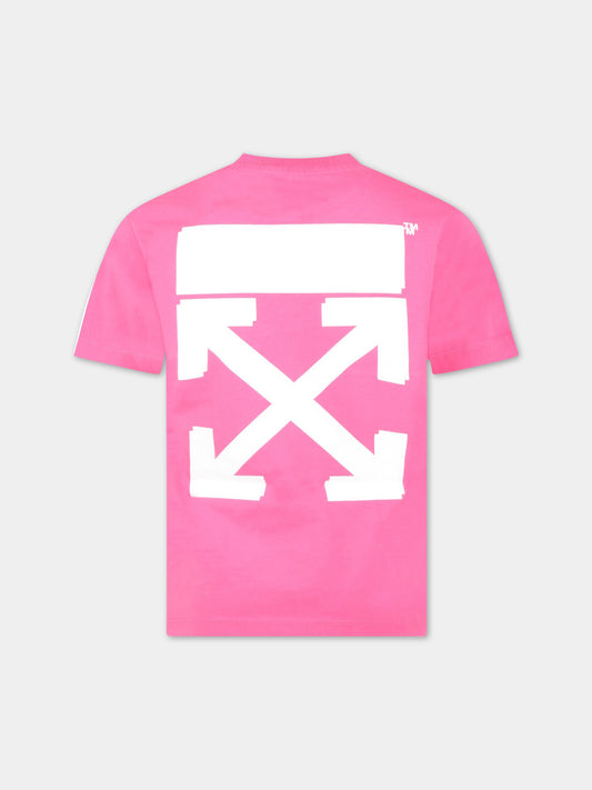 T-shirt fucsia per bambina con logo bianco,Off White,OGAA001S23JER0013201