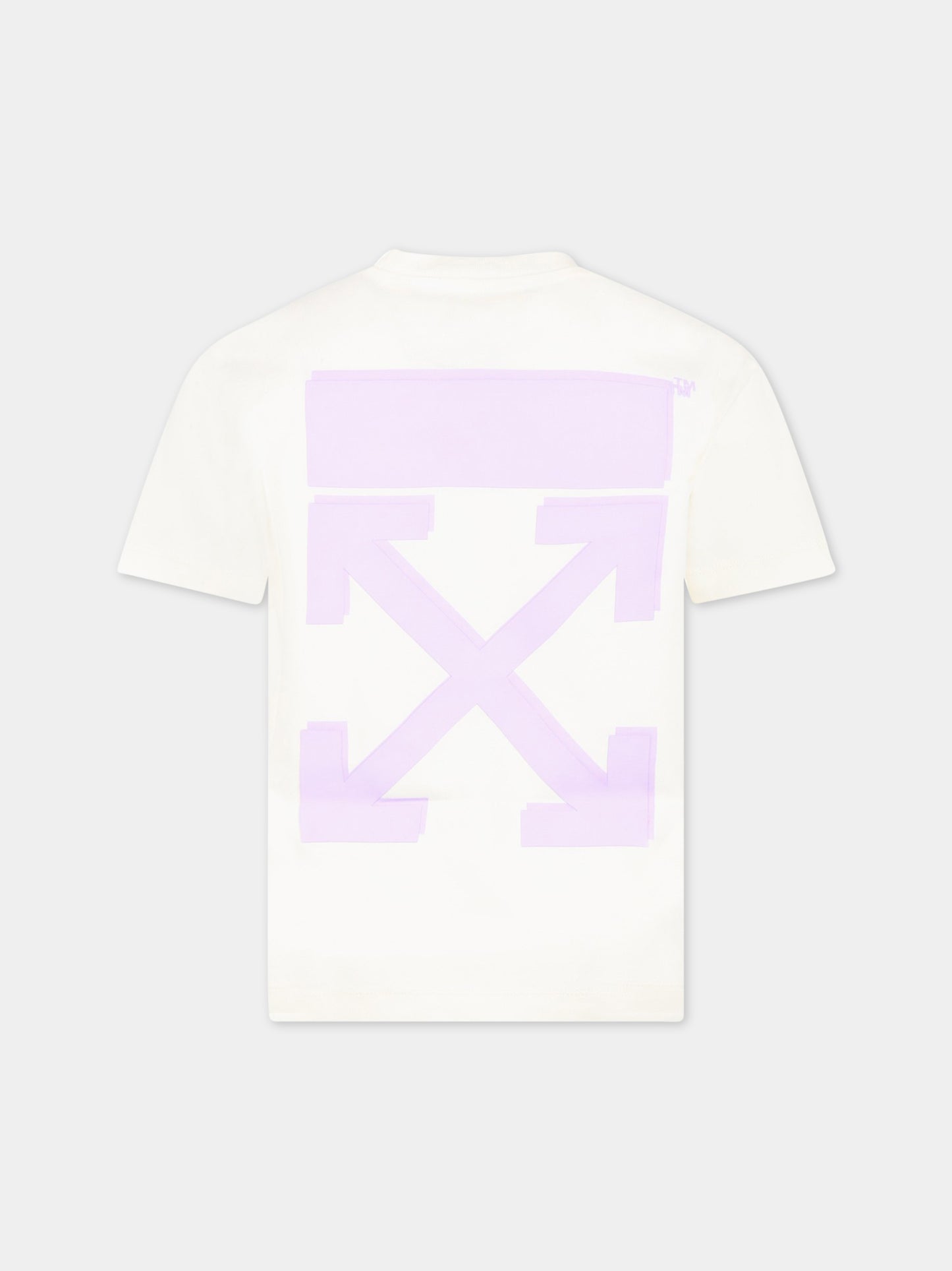 T-shirt avorio per bambina con logo viola,Off White,OGAA001S23JER0010336