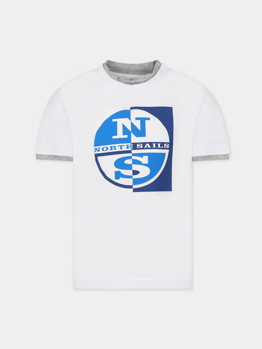 T-shirt bianco per bambino con logo,North Sails,795037 000 0101