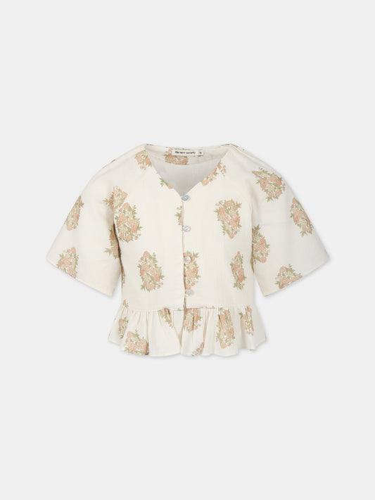 Camicia avorio per bambina con stampa fiori,The New Society,S23 K WV07 LORETTA