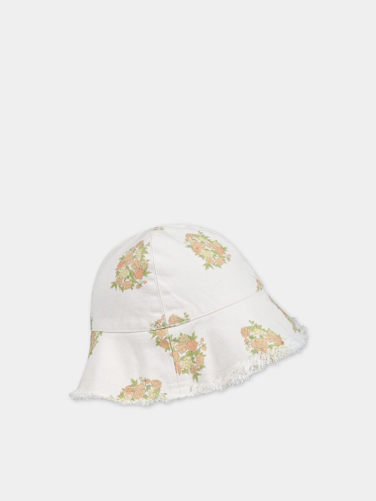 Cappello avorio per bambina con fiori e logo,The New Society,S23 ACC DN02 LORETTA