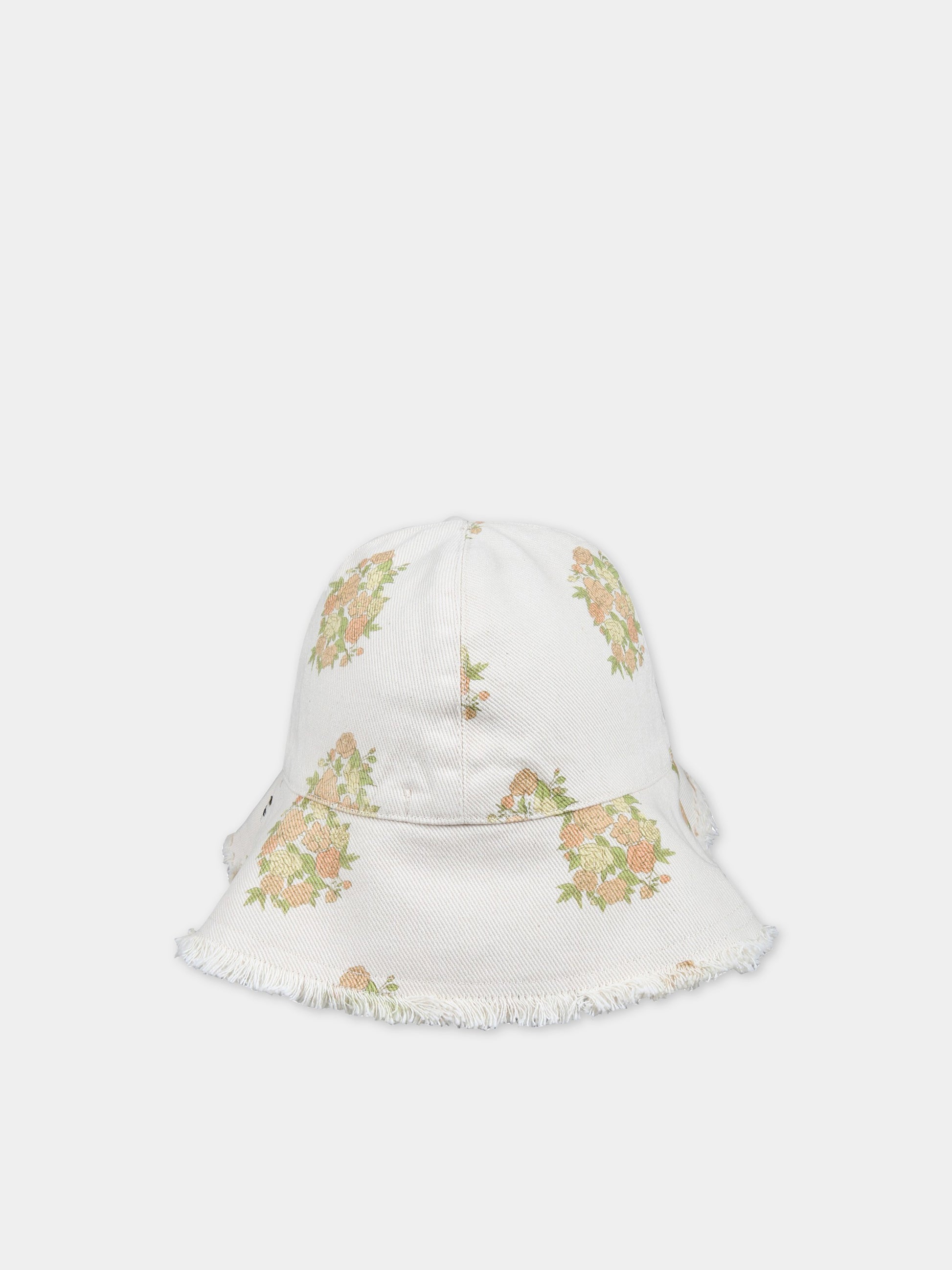 Cappello avorio per bambina con fiori e logo,The New Society,S23 ACC DN02 LORETTA
