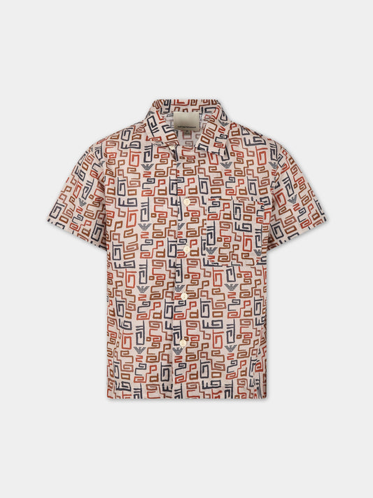 Camicia avorio per bambino con logo,Armani Junior,3R4C6D 1NS9Z F184