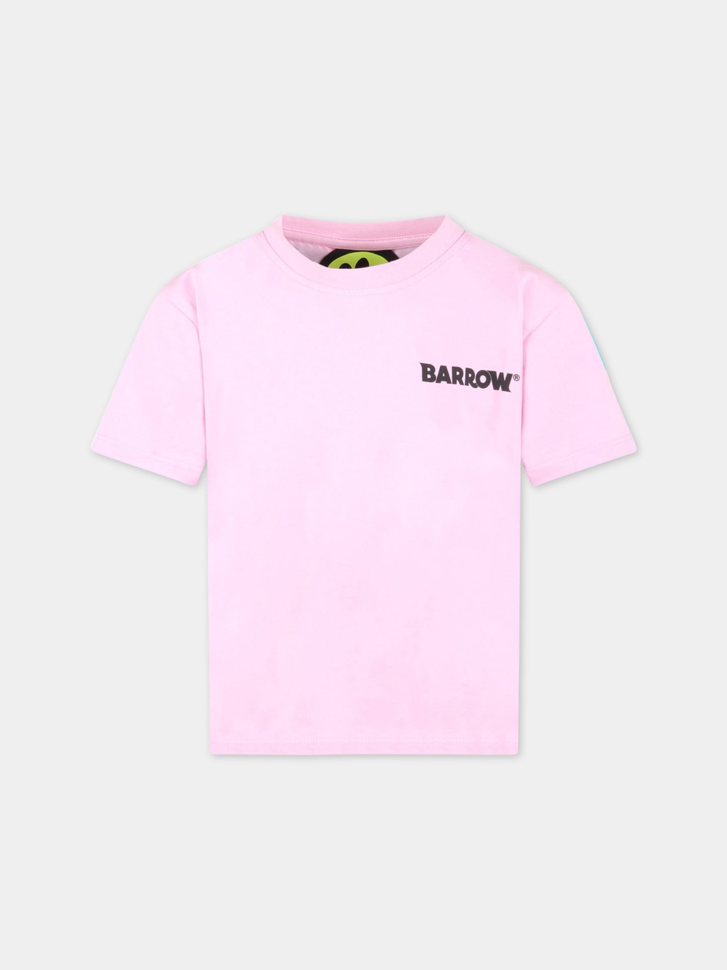 T-shirt rosa per bambina con logo verde e smile,Barrow,033038 042