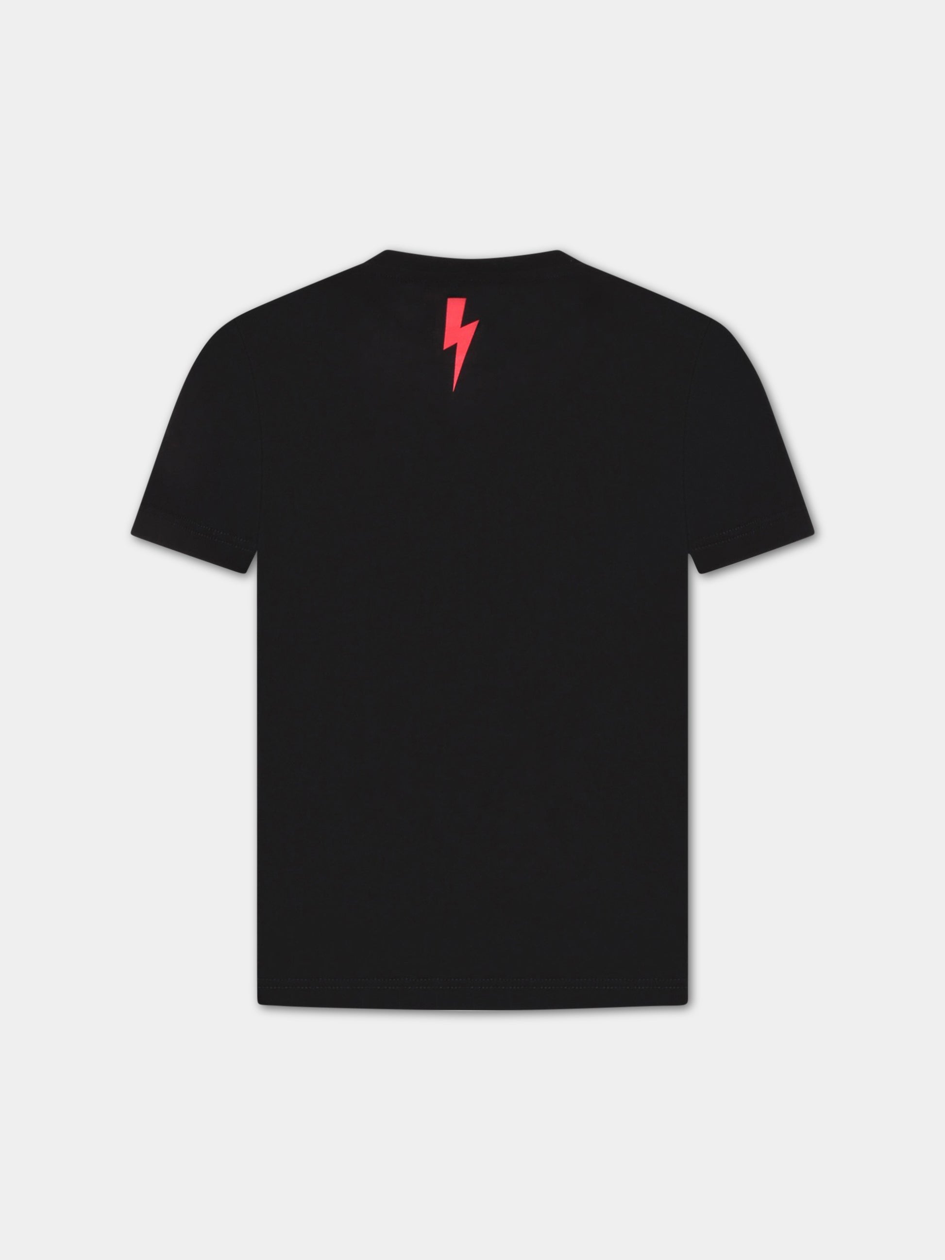 T-shirt nera per bambino con logo bianco e rosso,Neil Barrett Kids,033580 110
