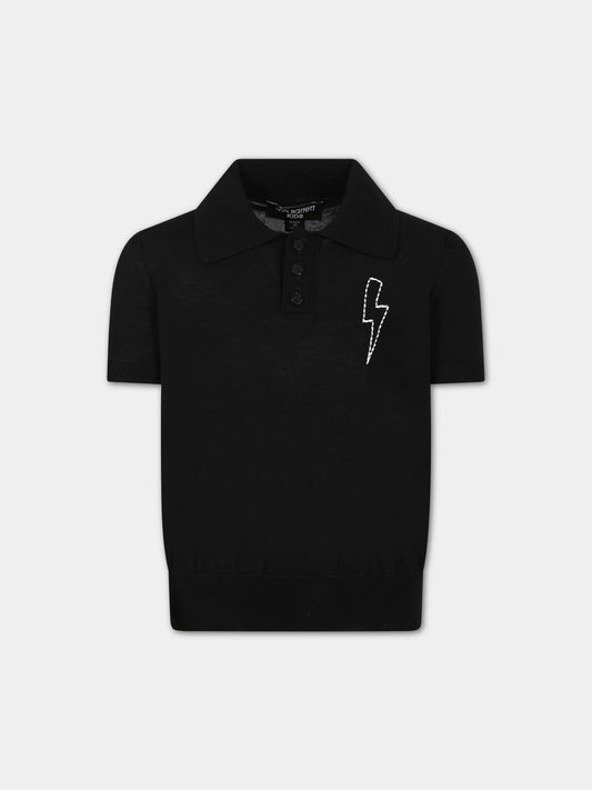 Polo nera per bambino con iconica saetta,Neil Barrett Kids,033590 110