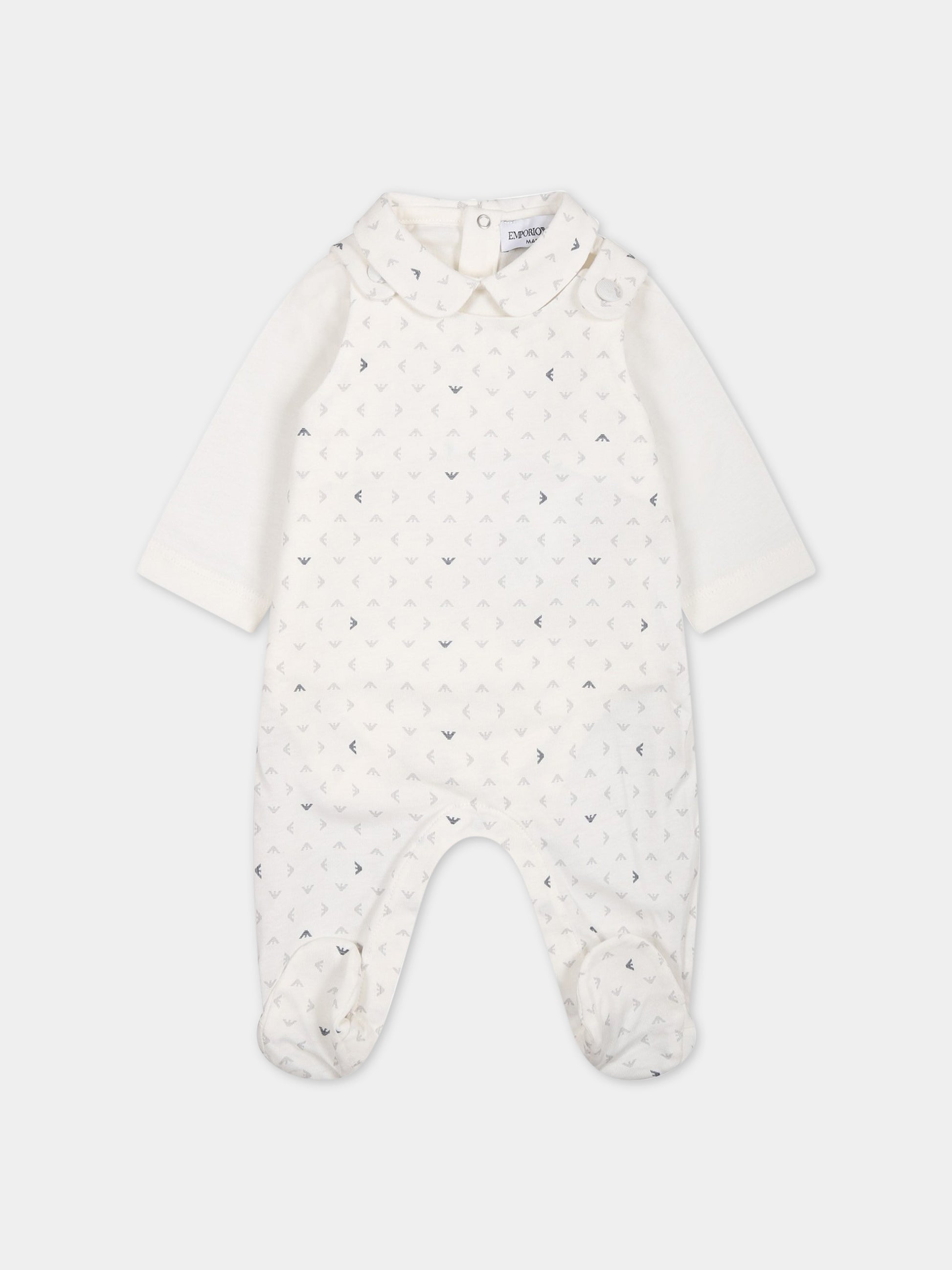 Coompleto bianco per neonato con iconici aquilotti,Armani Junior,8NNV48 NJ05Z F110