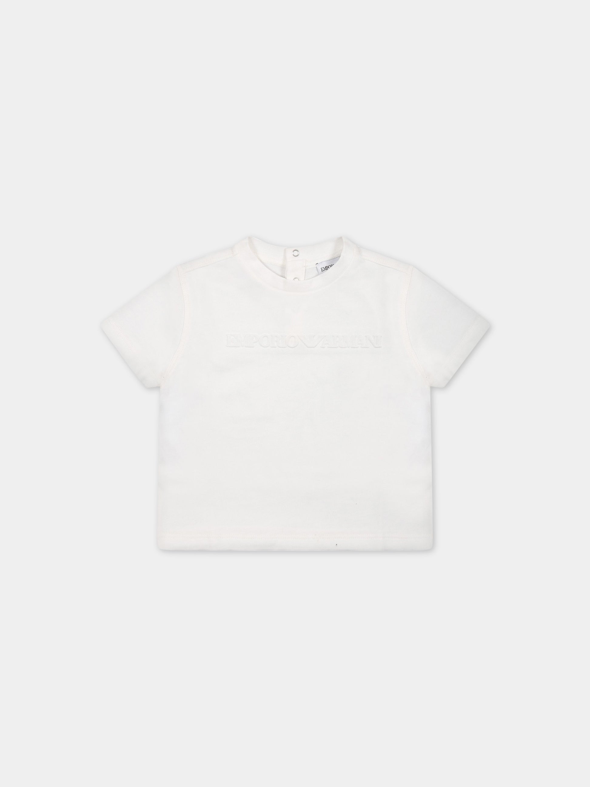T-shirt bianca per neonato con iconico aquilotto,Armani Junior,3RHTJM 1JWZZ 0101