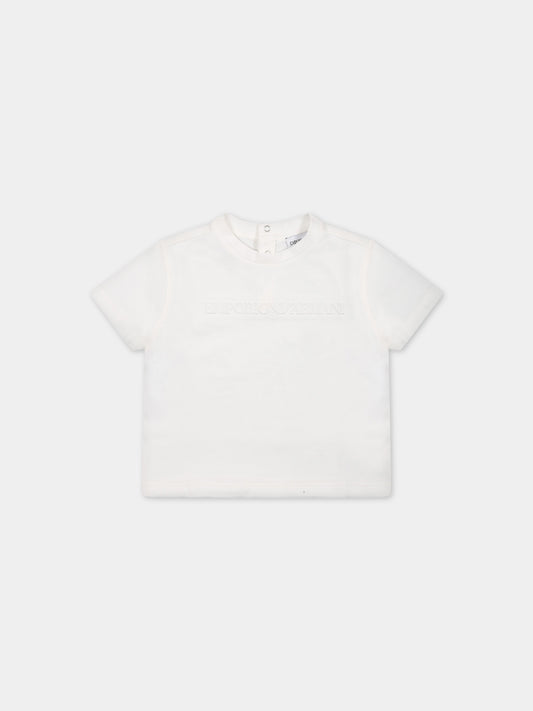 T-shirt bianca per neonato con iconico aquilotto,Armani Junior,3RHTJM 1JWZZ 0101