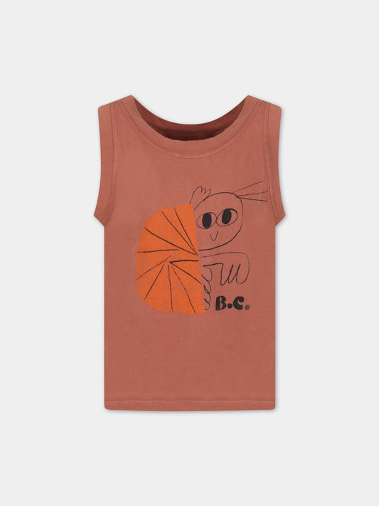 Canotta marrone per bambina con paguro e logo,Bobo Choses,123AC025