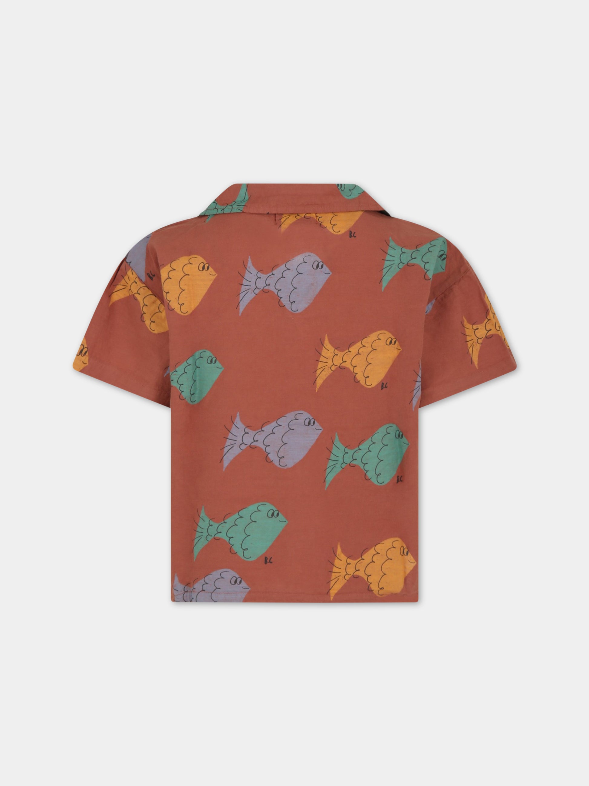 Camicia marrone per bambino con stampa pesci all-over,Bobo Choses,123AC104