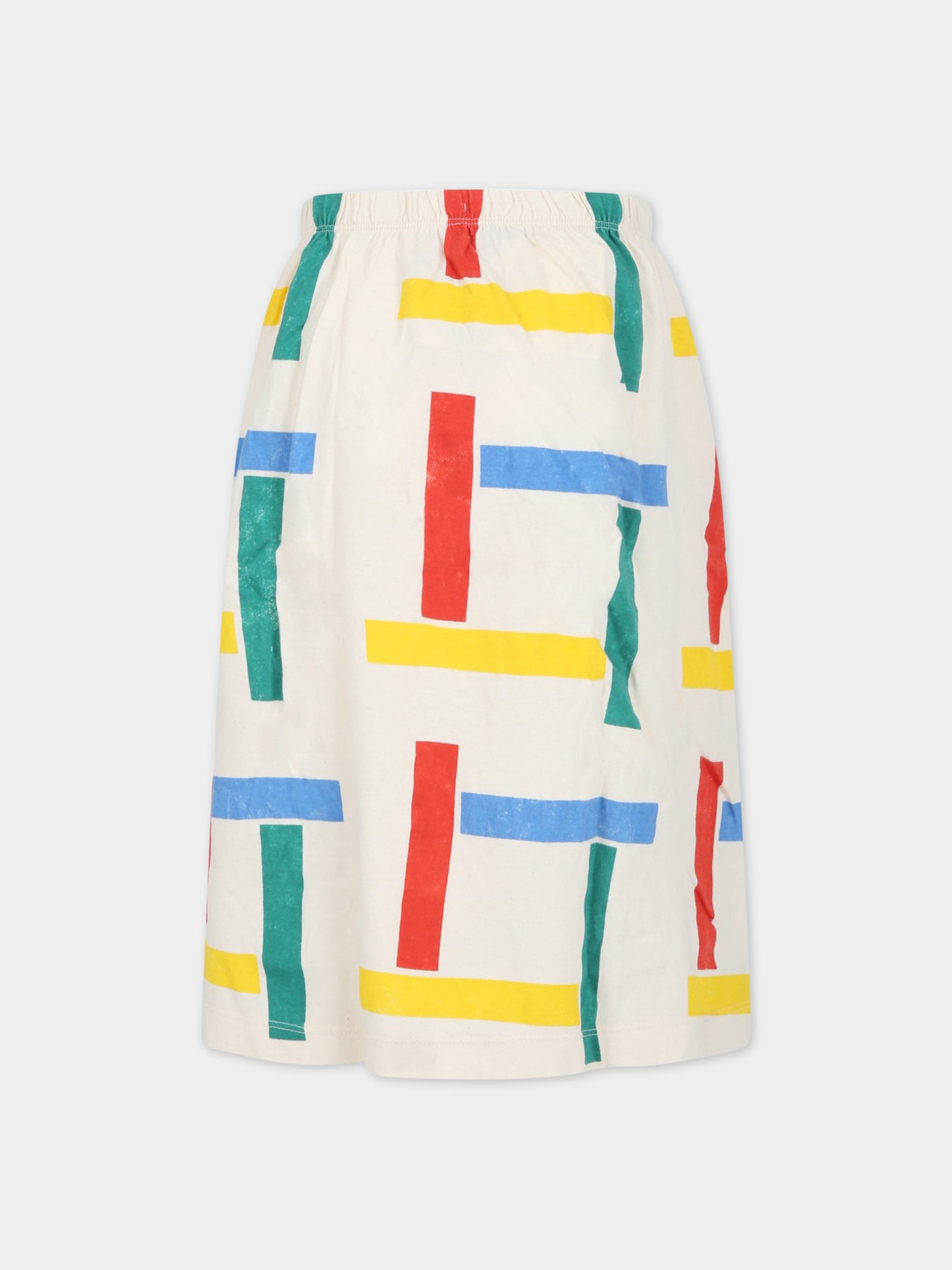 Gonna bianca per bambina con stampa multicolor e logo,Bobo Choses,123AC107