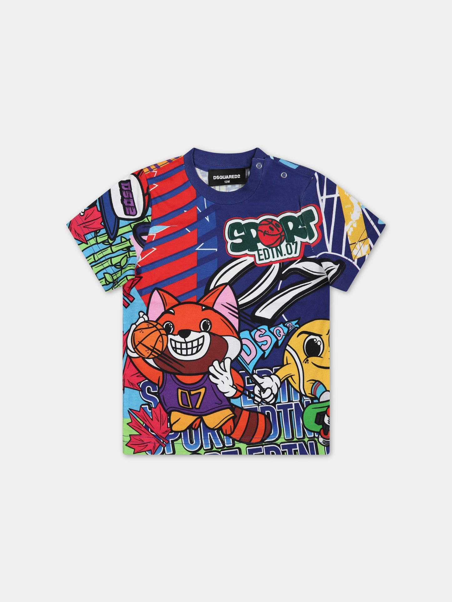 T-shirt blu per neonato con stampa Shibuya,Dsquared2,DQ1461 D0A28 DQ870