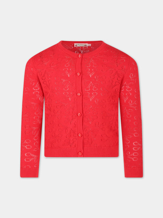 Cardigan rosso per bambina con iconiche ciliegie all-over,Bonpoint,S03GCAK00107 051