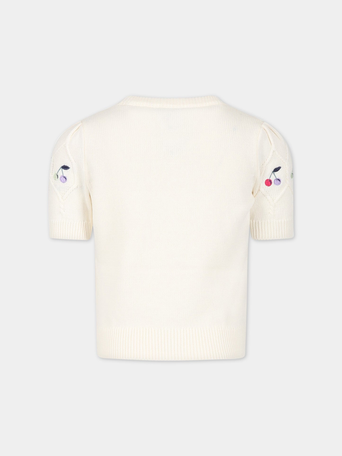 Maglione bianco per bambina con ciliegie ricamate,Bonpoint,S03GJUK00001 080